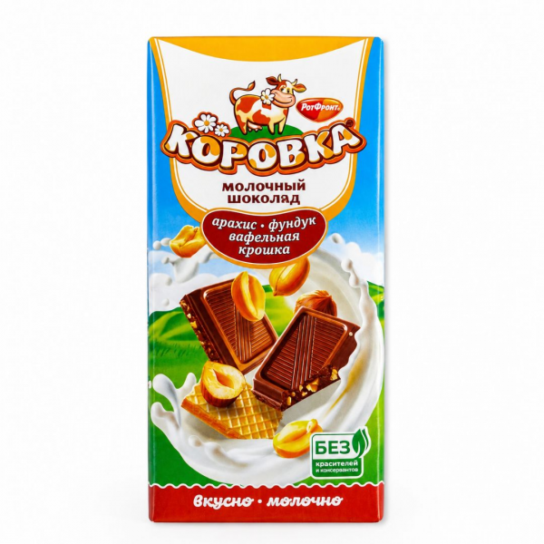 Шоколад "Коровка" арахис, фундук, вафли 75г 
